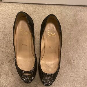 Christian Louboutin Black Silver 140 Square Banana Heels 39.5